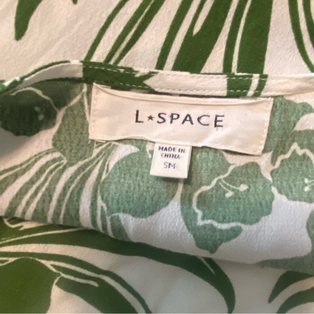 L*Space Geneva Bell Sleeve Tropical Green Leaf Print Mini Dress Hawaiian Small S - Picture 10 of 15